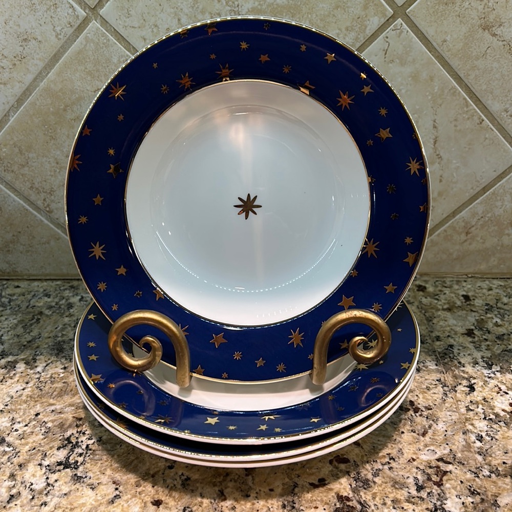 Sakura GALAXY BLUE 14K Gold Trim Bowl Set of 4